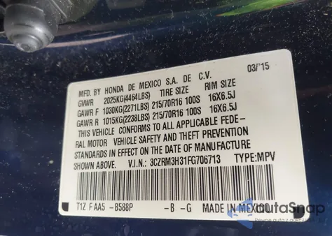 2015 Honda Cr-V Lx z USA, uszkodzony, nr VIN 3CZRM3H31FG706713